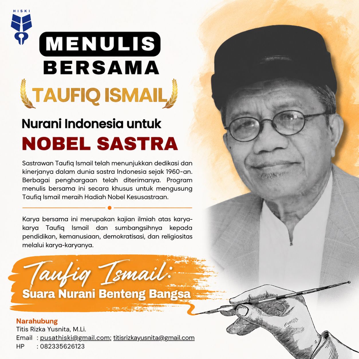 Flyer Menulis Bersama _ Taufiq Ismail _ Nobel (hlm.1) _ oranye variasi